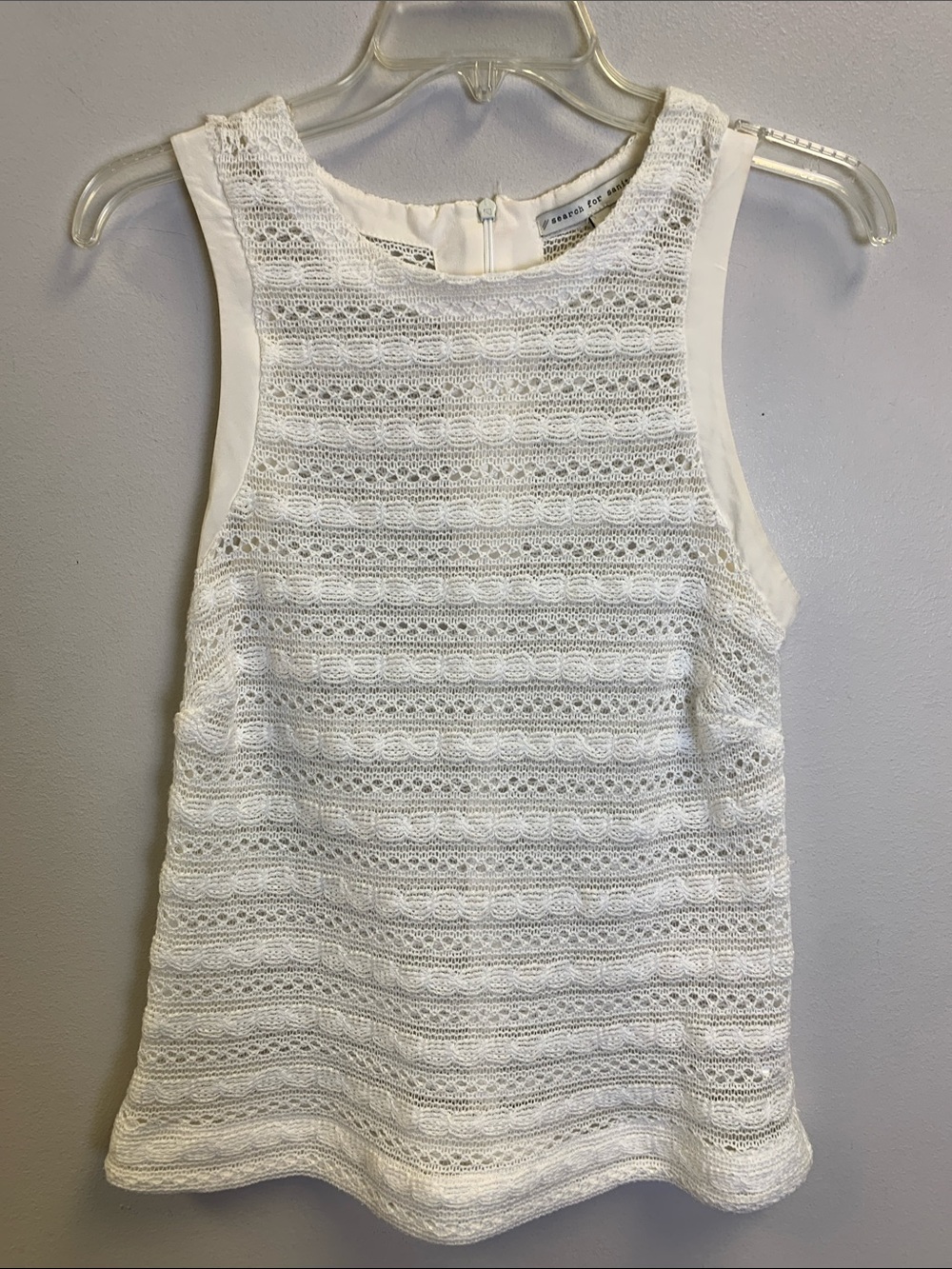 Search for Sanity White Lace-Patterned Sleeveless Camisole